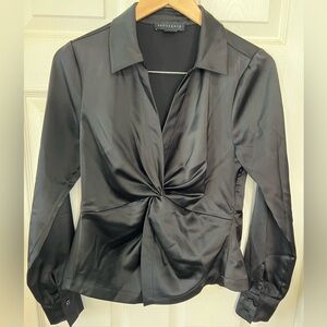 Sanctuary Black Satin Blouse with Twist Detail